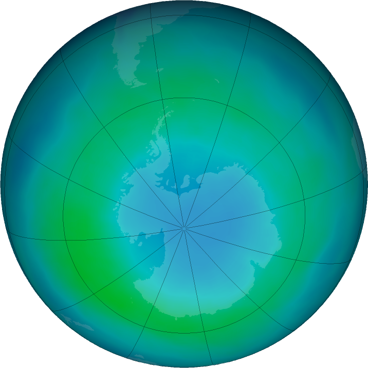 Antarctic ozone map for April 2022